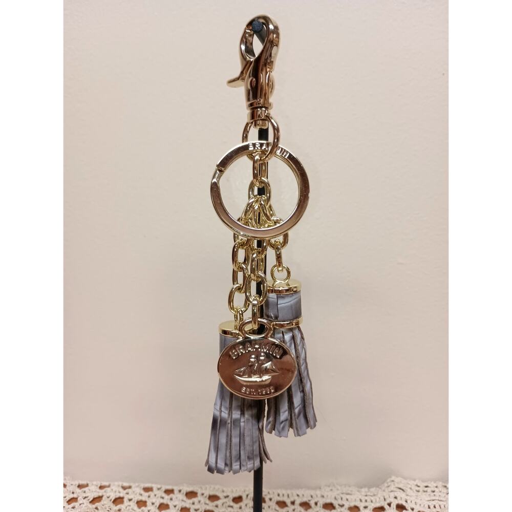 NWOT Brahmin GRAY TASSEL KEY RING HANDBAG CHARM Key Fob